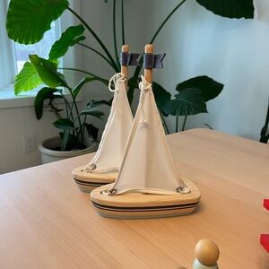 Hearth & Hand Wooden Sailboat Decor - Cream and Tan TWO